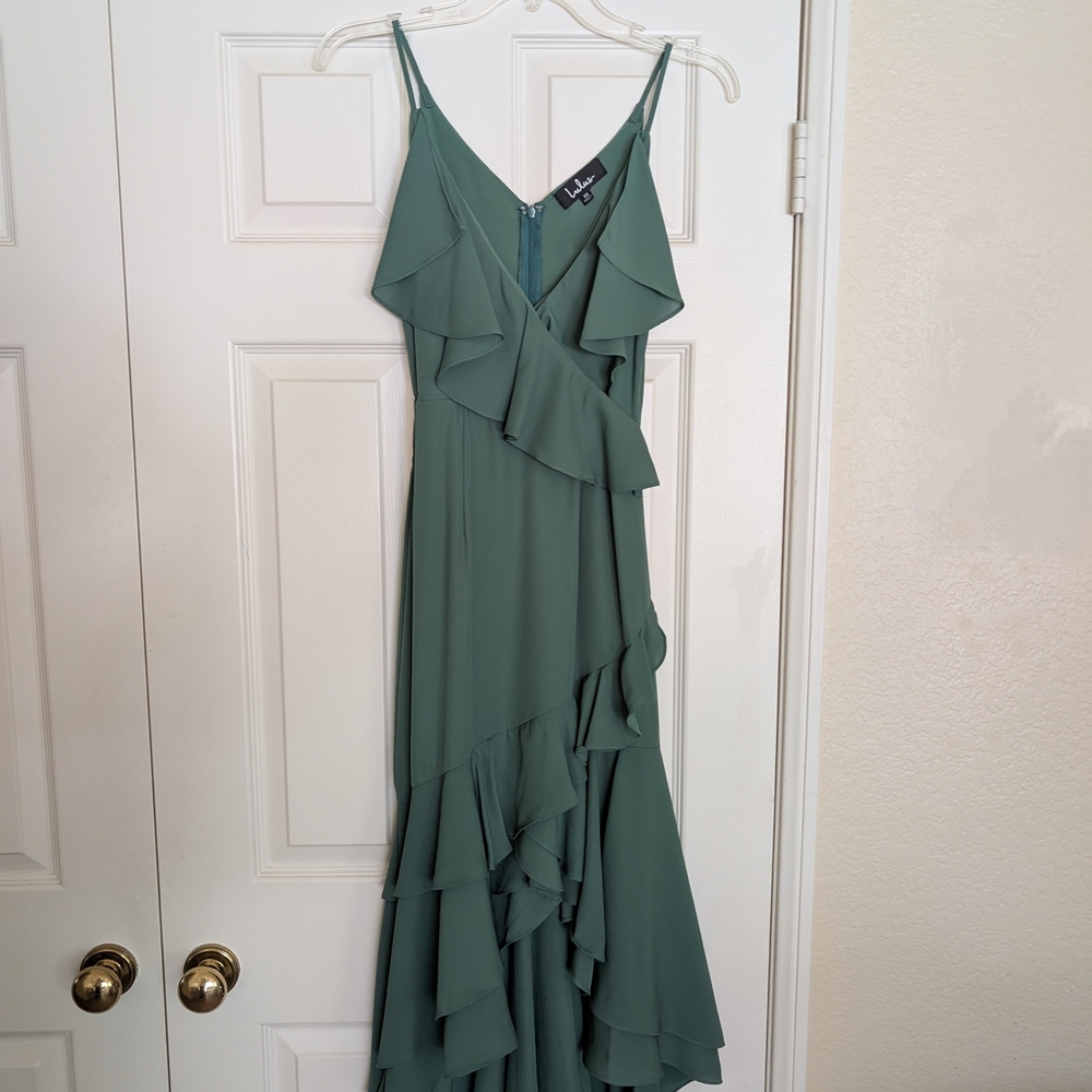 Lulu's Sage Green Ruffled High-Low Dress - Picture 6 of 11